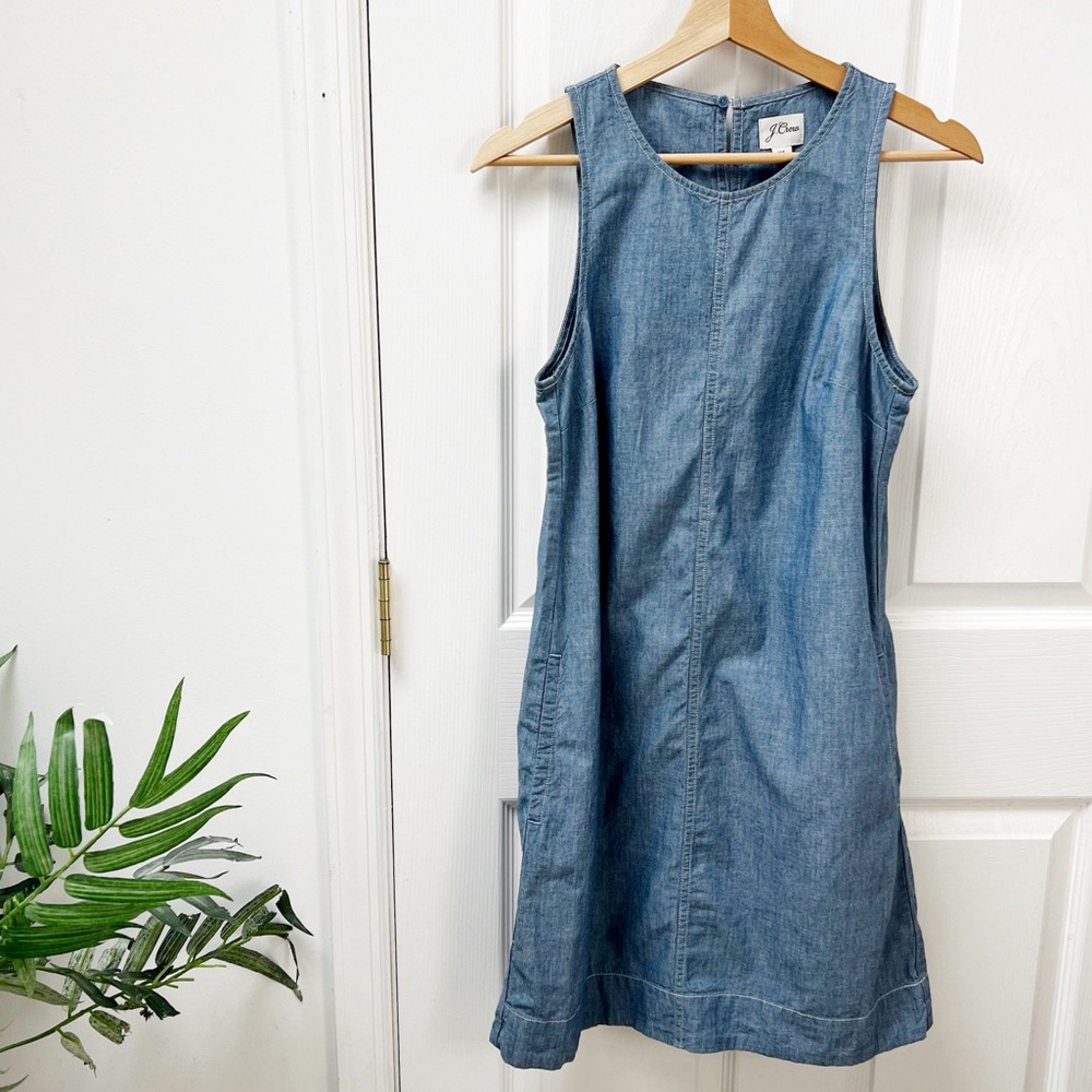 J. Crew Button-back chambray shift dress in blue